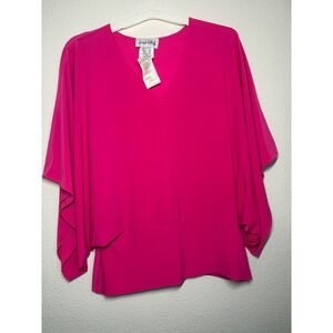 Joseph Ribkoff Hot Pink V-Neck Dolman Butterfly Sleeve Blouse Top Wool Blend 8